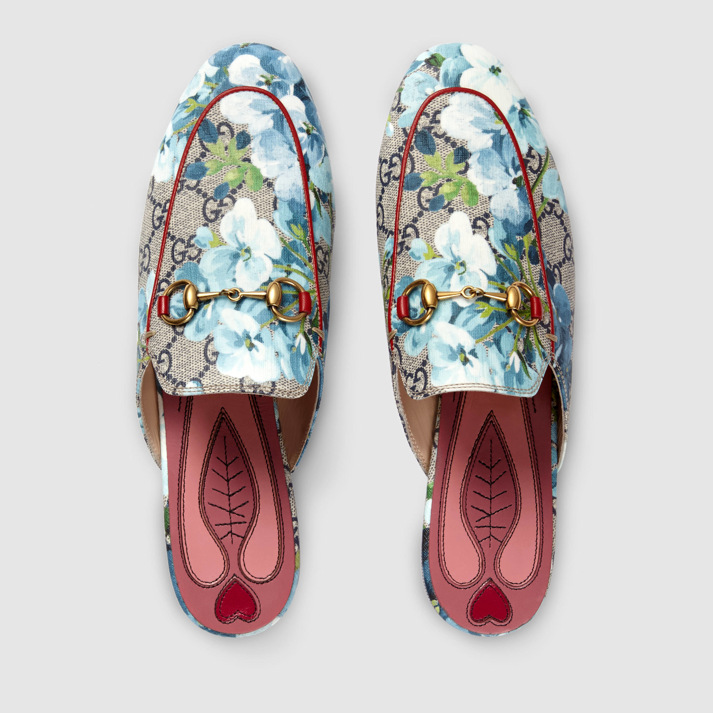 gucci blue floral slip ons